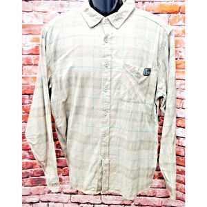 Fintech's Flannel Shirt Medium Biege Outdoor  Cotton Long Sleeve Button Up